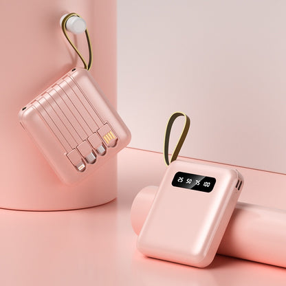 10,000mAh Ultra-Compact Portable Power Bank with 4-in-1 Built-in Cables & Dual LED Flashlight