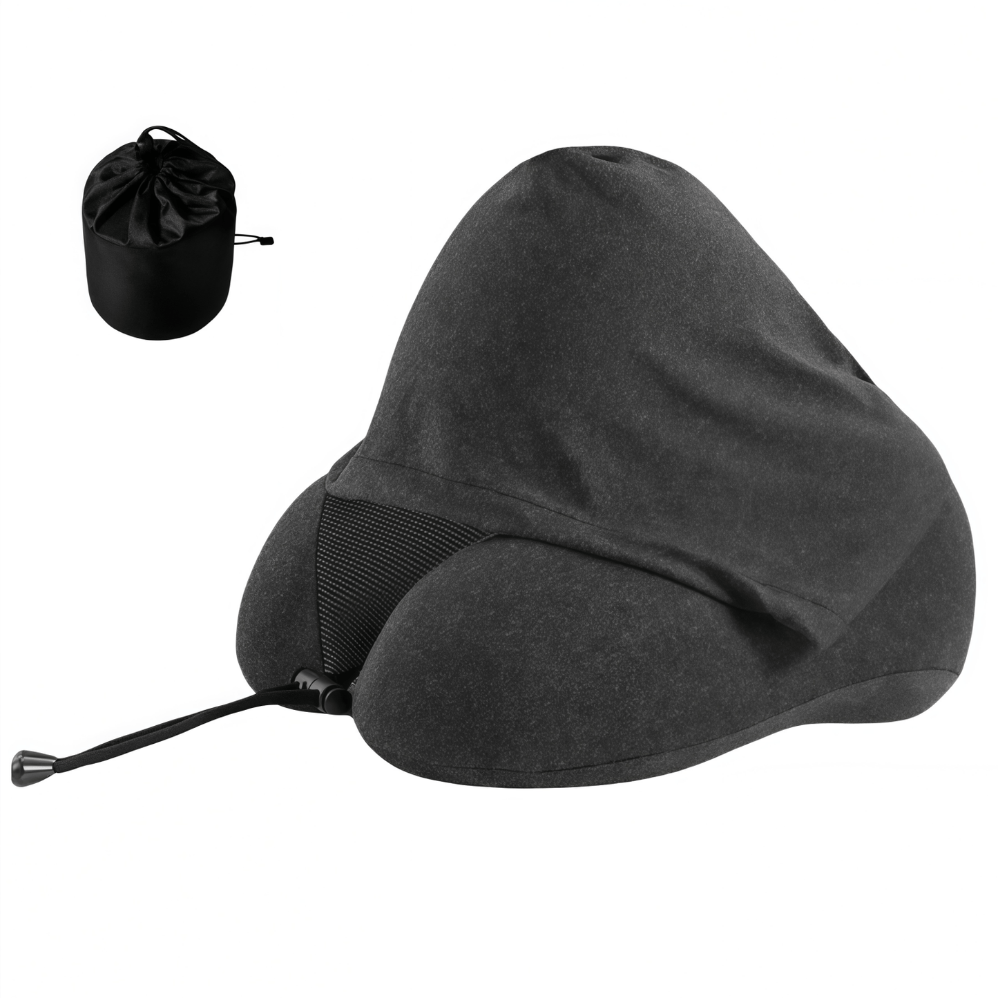 Ergonomic Memory Foam Travel Neck Pillow with Integrated Light-Blocking Hood & Compact Pouch