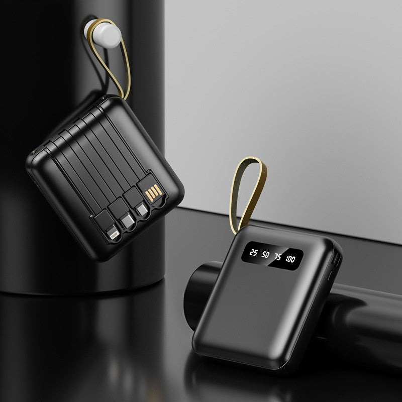 10,000mAh Ultra-Compact Portable Power Bank with 4-in-1 Built-in Cables & Dual LED Flashlight