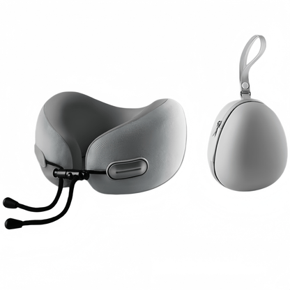 Ergonomic Memory Foam Travel Neck Pillow with Compact Hard Case, 3D Contoured Support, Washable Cover