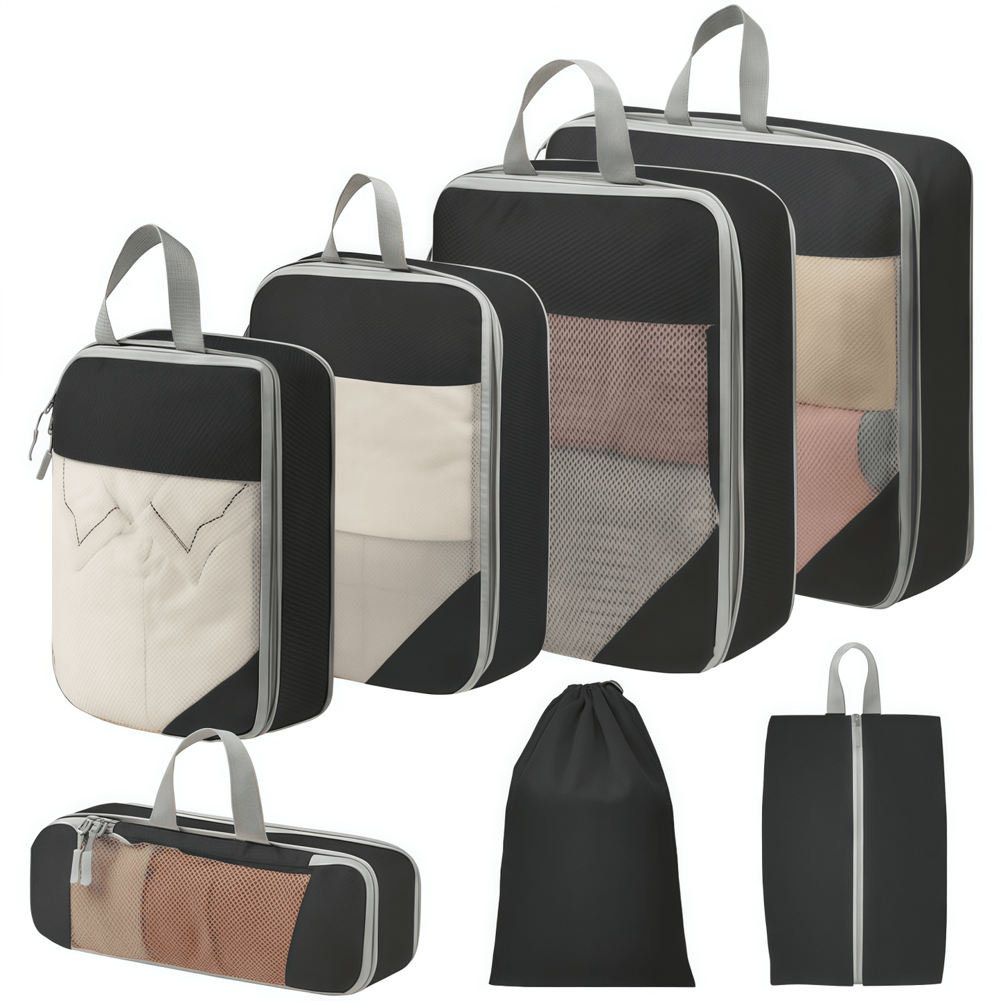 Travel Compression Packing Cubes Set - Water-Resistant Ripstop Luggage Organizers