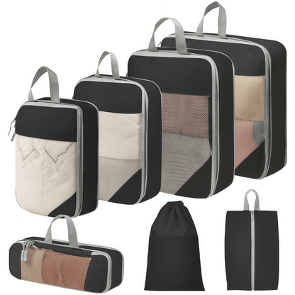 Travel Compression Packing Cubes Set - Water-Resistant Ripstop Luggage Organizers