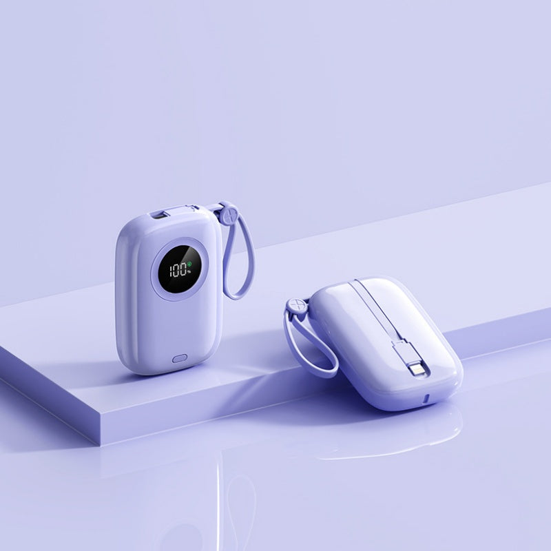 PD 20W Mini Portable Power Bank with Built-in Cable, LED Display & 3-Device Simultaneous Fast Charging