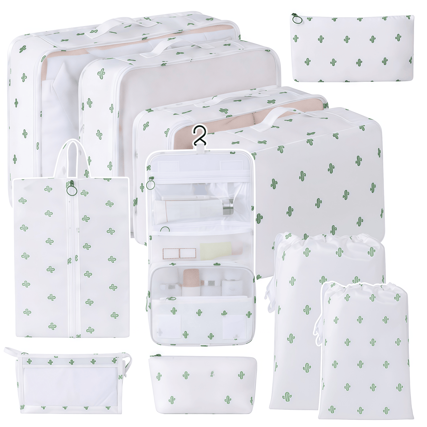 Water-Resistant Travel Packing Cubes Set - Luggage Organizers with Hanging Toiletry Bag & Shoe Pouches