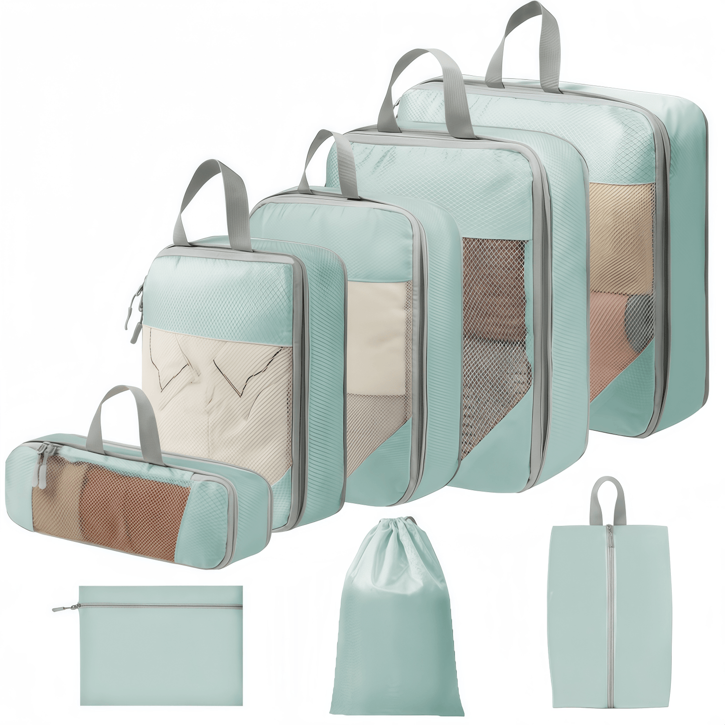 Travel Compression Packing Cubes Set - Water-Resistant Ripstop Luggage Organizers