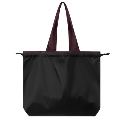Foldable Reusable Shopping Tote Bag with Drawstring Closure, Water-Repellent Nylon