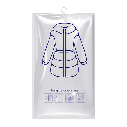 Heavy-Duty Hanging Vacuum Storage Bags for Closet Organization, Clear Space Saving Garment Bags with Hook