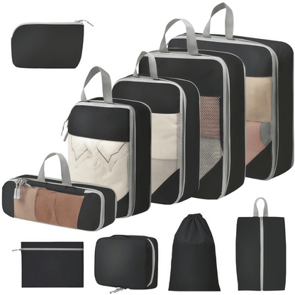Travel Compression Packing Cubes Set - Water-Resistant Ripstop Luggage Organizers
