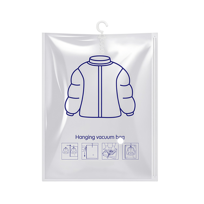 Heavy-Duty Hanging Vacuum Storage Bags for Closet Organization, Clear Space Saving Garment Bags with Hook