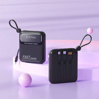 10000mAh Portable Power Bank with Built-in 4 Cables & Lanyard - Fast Charging Travel Battery Pack for iPhone, USB-C & Android