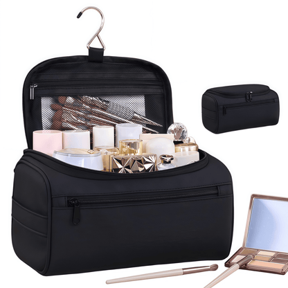 Vegan Leather Hanging Toiletry Bag - Water-Resistant Travel Cosmetic Organizer Case