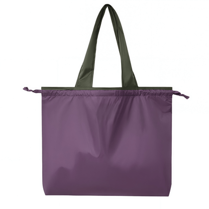 Foldable Reusable Shopping Tote Bag with Drawstring Closure, Water-Repellent Nylon