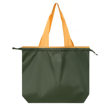Foldable Reusable Shopping Tote Bag with Drawstring Closure, Water-Repellent Nylon
