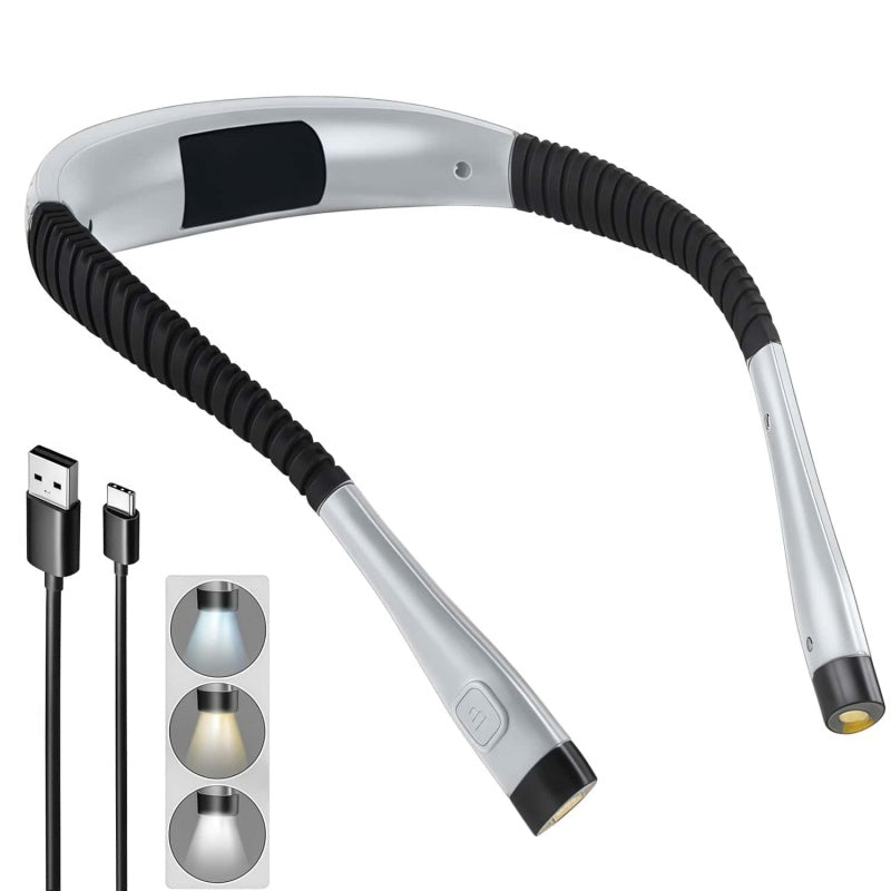 Rechargeable LED Neck Reading Light – 3 Color Modes, 3 Brightness Levels, Flexible Silicone Arms