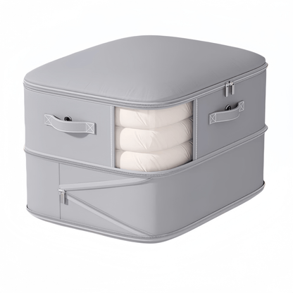 Multi-Layer Compressible Fabric Storage Bag with Air Valve and Window for Blankets Quilts, Multiple Sizes