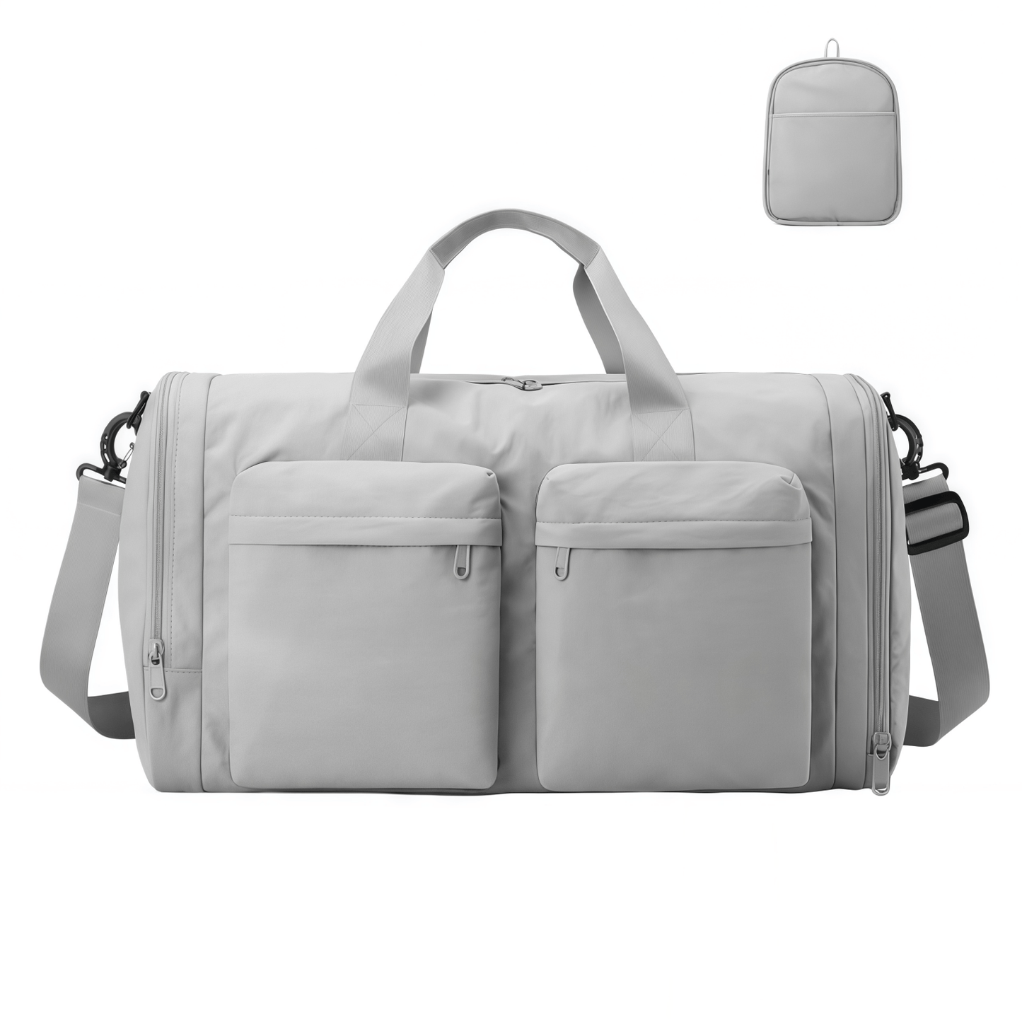 Foldable Travel Duffel Bag with Shoe Compartment & Wet Pocket, Water-Resistant Nylon Weekender Gym Bag
