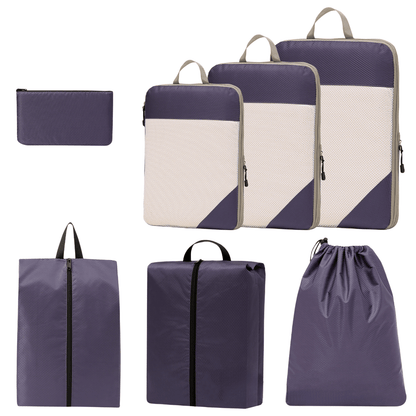 Compression Travel Packing Cubes & Organizer Set - Water-Resistant Ripstop Nylon