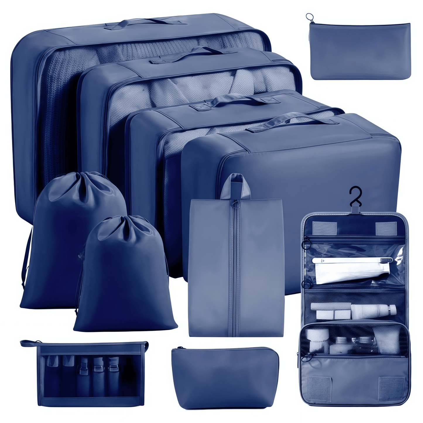 Water-Resistant Travel Packing Cubes Set - Luggage Organizers with Hanging Toiletry Bag & Shoe Pouches