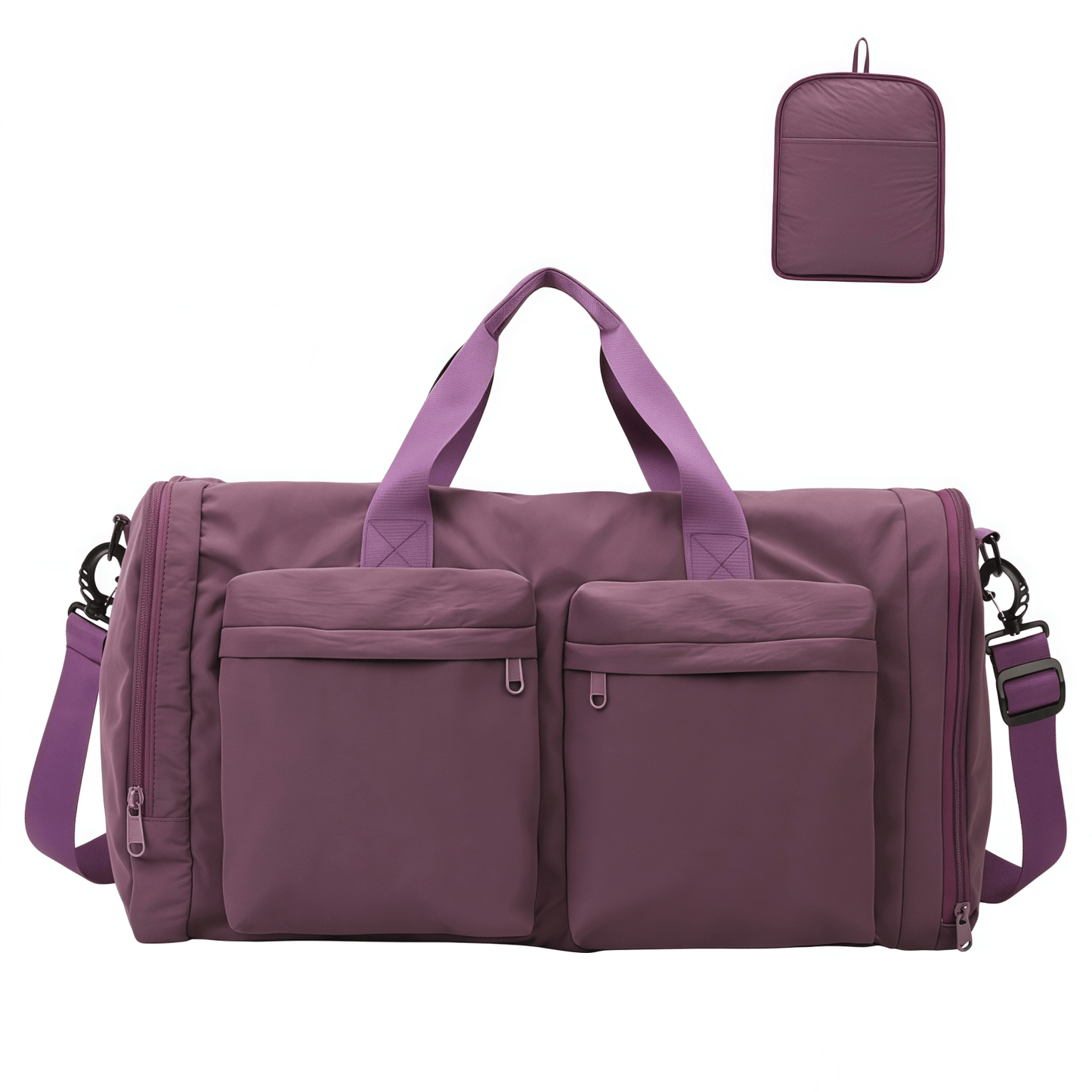 Foldable Travel Duffel Bag with Shoe Compartment & Wet Pocket, Water-Resistant Nylon Weekender Gym Bag