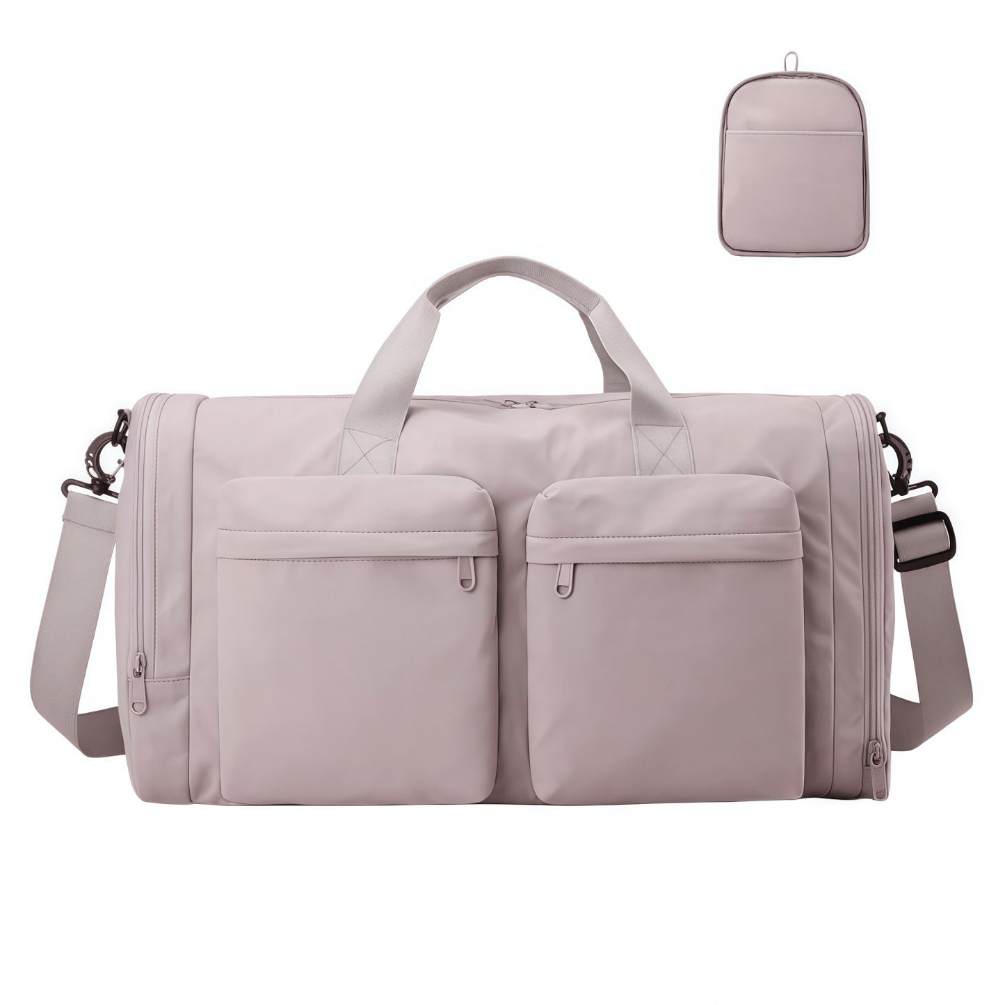 Foldable Travel Duffel Bag with Shoe Compartment & Wet Pocket, Water-Resistant Nylon Weekender Gym Bag