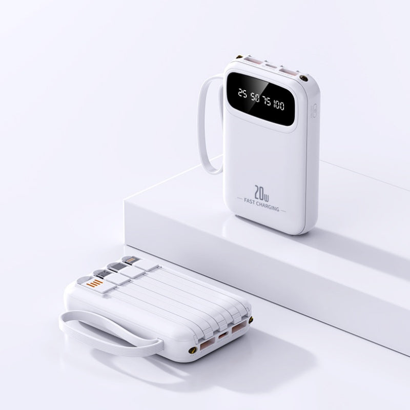 20W PD Fast Charging Portable Power Bank with Built-in Cables, LED Display & Flashlight