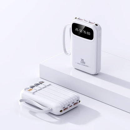 20W PD Fast Charging Portable Power Bank with Built-in Cables, LED Display & Flashlight