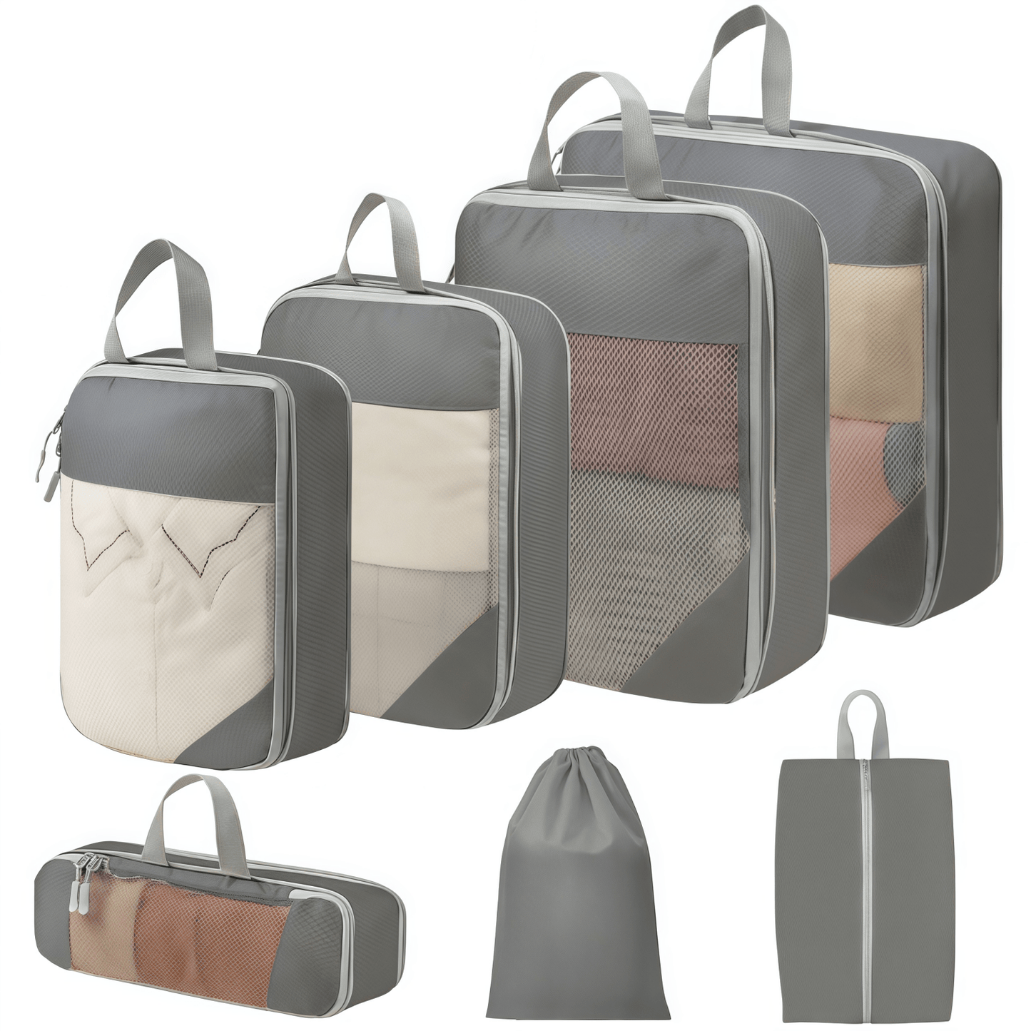 Travel Compression Packing Cubes Set - Water-Resistant Ripstop Luggage Organizers