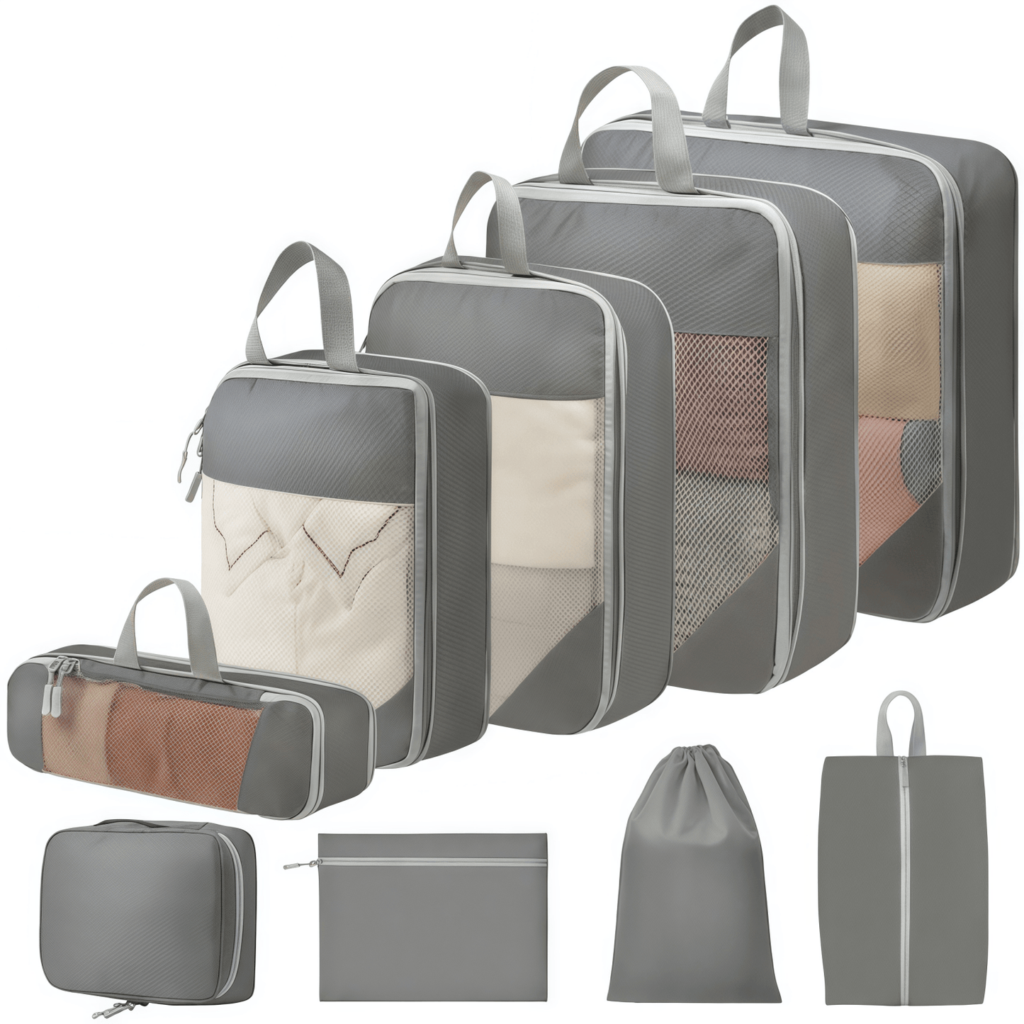 Travel Compression Packing Cubes Set - Water-Resistant Ripstop Luggage Organizers
