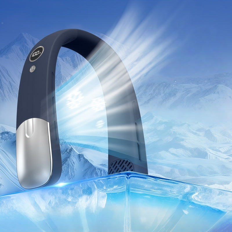 Portable Bladeless Neck Fan with Cooling Plate – 4000mAh Rechargeable Personal Neck Air Conditioner with LED Display & 100-Speed Airflow