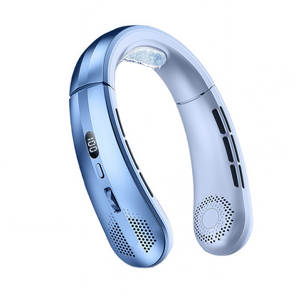 Portable Wearable Neck Fan with Ceramic Cooling Pad, 5000mAh Battery, 100-Speed Stepless Control, Bladeless Design