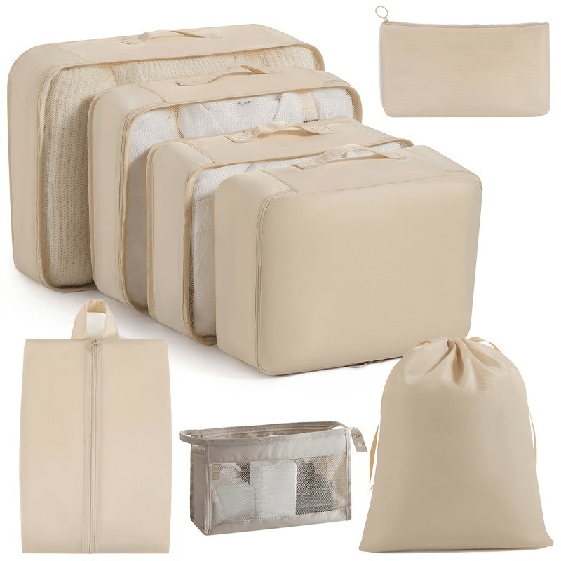 Water-Resistant Travel Packing Cubes Set - Luggage Organizers with Hanging Toiletry Bag & Shoe Pouches