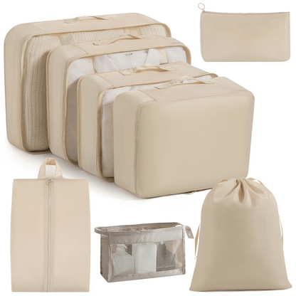 Water-Resistant Travel Packing Cubes Set - Luggage Organizers with Hanging Toiletry Bag & Shoe Pouches