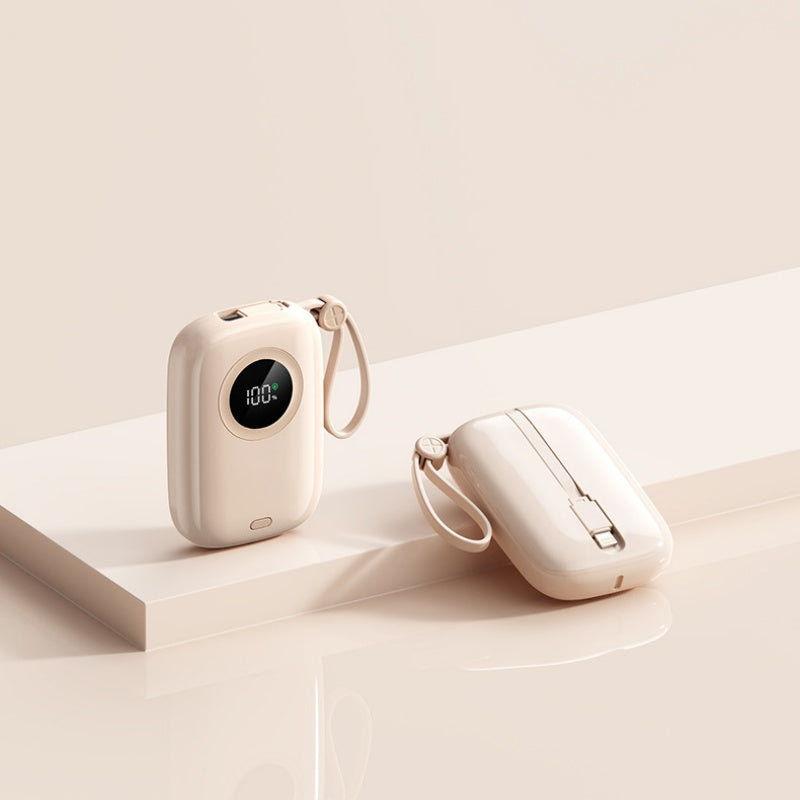 PD 20W Mini Portable Power Bank with Built-in Cable, LED Display & 3-Device Simultaneous Fast Charging