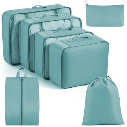 Water-Resistant Travel Packing Cubes Set - Luggage Organizers with Hanging Toiletry Bag & Shoe Pouches