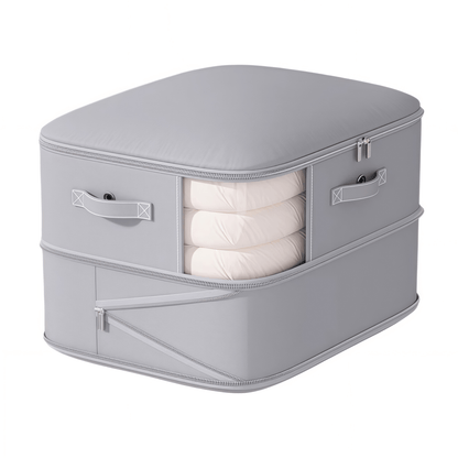 Multi-Layer Compressible Fabric Storage Bag with Air Valve and Window for Blankets Quilts, Multiple Sizes