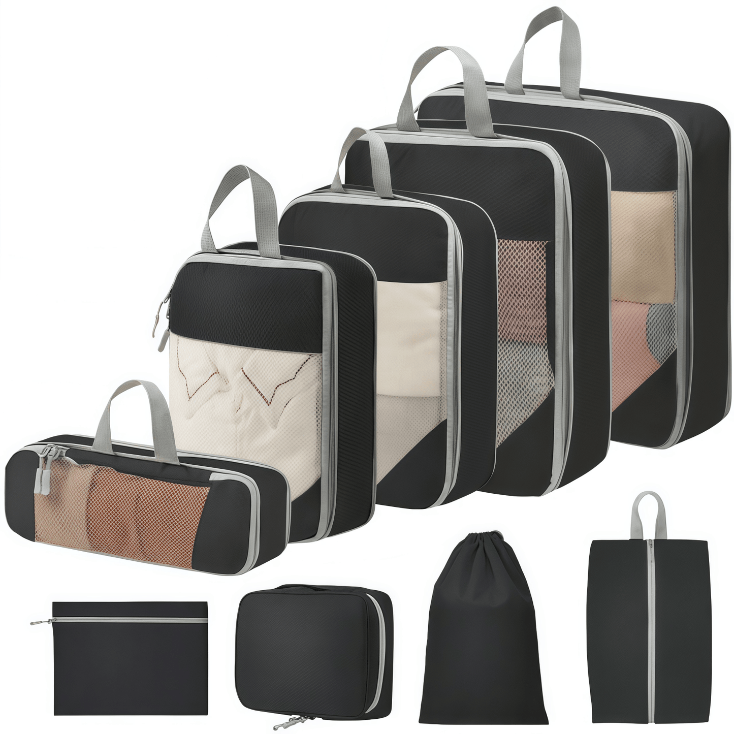 Travel Compression Packing Cubes Set - Water-Resistant Ripstop Luggage Organizers