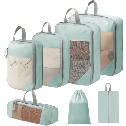 Travel Compression Packing Cubes Set - Water-Resistant Ripstop Luggage Organizers