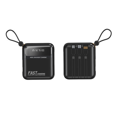 10000mAh Portable Power Bank with Built-in 4 Cables & Lanyard - Fast Charging Travel Battery Pack for iPhone, USB-C & Android