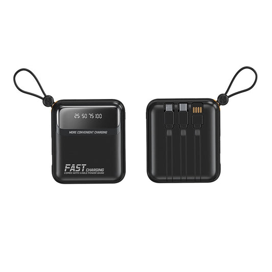 10000mAh Portable Power Bank with Built-in 4 Cables & Lanyard - Fast Charging Travel Battery Pack for iPhone, USB-C & Android