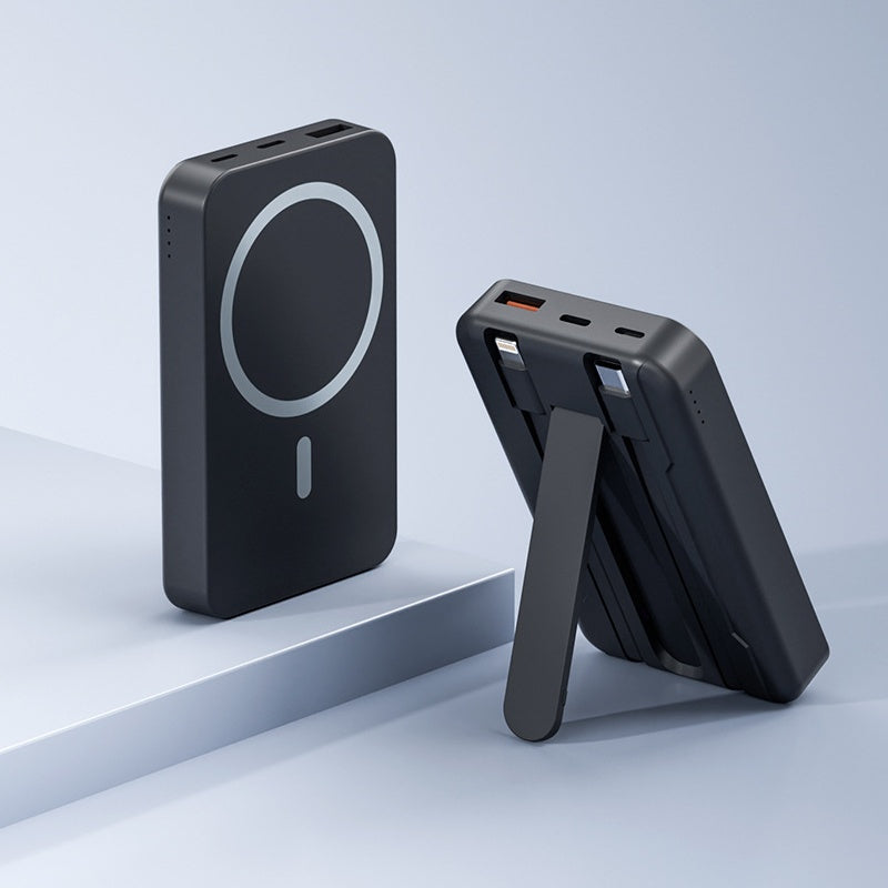 10000mAh Magnetic Power Bank with Built-in Cables & Foldable Kickstand – 22.5W Fast Charging Wireless Portable Charger