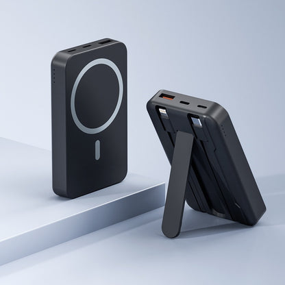 10000mAh Magnetic Power Bank with Built-in Cables & Foldable Kickstand – 22.5W Fast Charging Wireless Portable Charger
