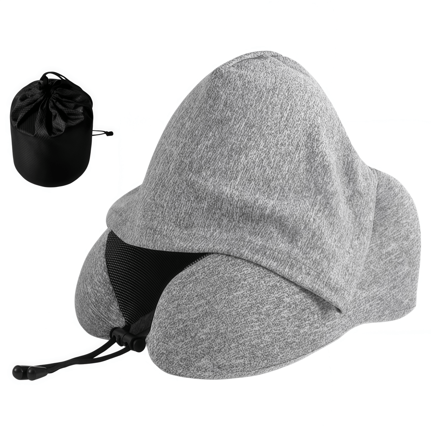 Ergonomic Memory Foam Travel Neck Pillow with Integrated Light-Blocking Hood & Compact Pouch