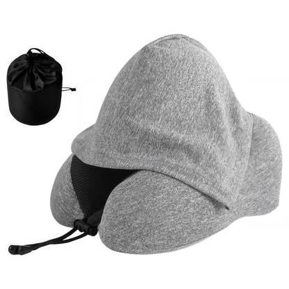 Ergonomic Memory Foam Travel Neck Pillow with Integrated Light-Blocking Hood & Compact Pouch