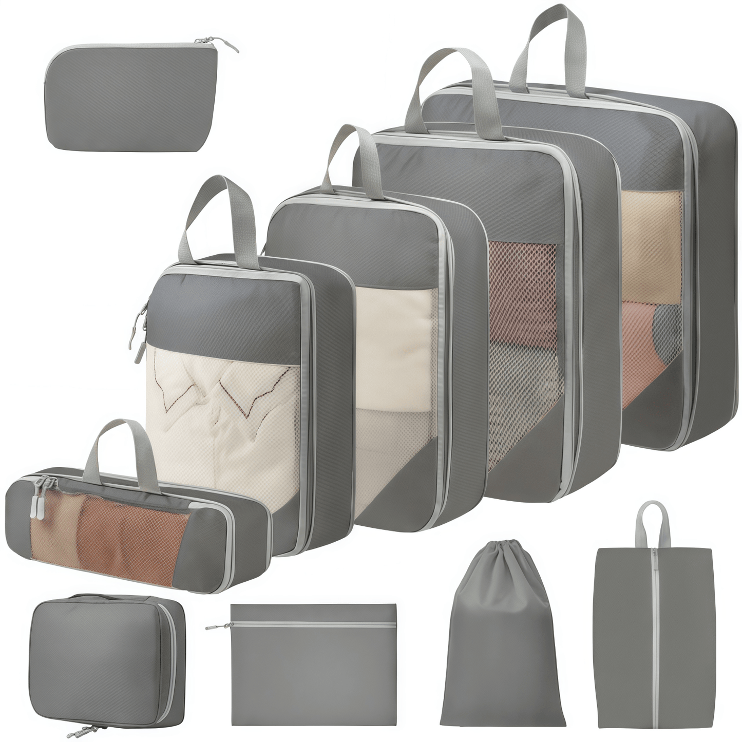 Travel Compression Packing Cubes Set - Water-Resistant Ripstop Luggage Organizers