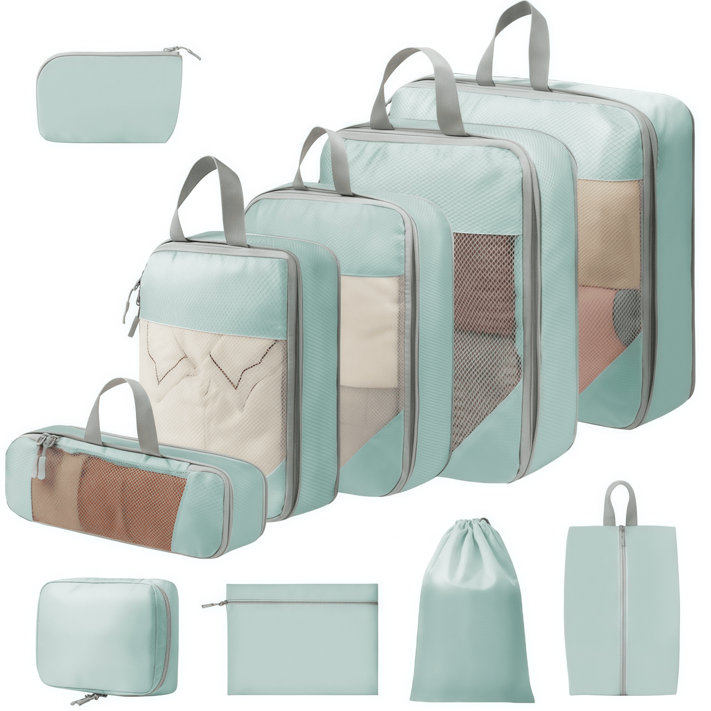 Travel Compression Packing Cubes Set - Water-Resistant Ripstop Luggage Organizers