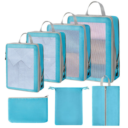 Compression Packing Cubes Set for Travel Luggage - Water-Repellent Organizers with Shoe Bags & Pouches
