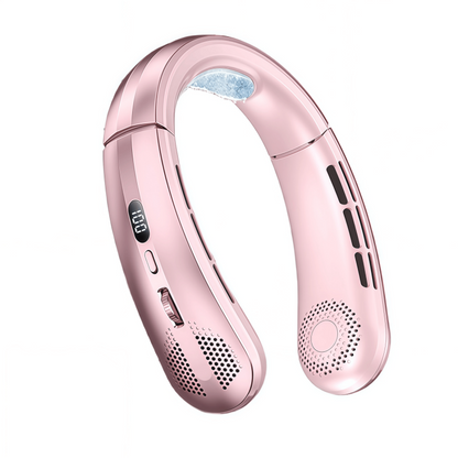 Portable Wearable Neck Fan with Ceramic Cooling Pad, 5000mAh Battery, 100-Speed Stepless Control, Bladeless Design