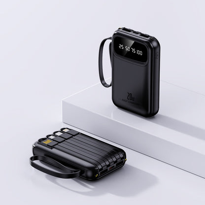 20W PD Fast Charging Portable Power Bank with Built-in Cables, LED Display & Flashlight