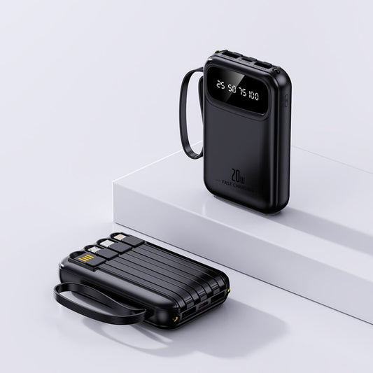 20W PD Fast Charging Portable Power Bank with Built-in Cables, LED Display & Flashlight
