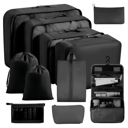 Water-Resistant Travel Packing Cubes Set - Luggage Organizers with Hanging Toiletry Bag & Shoe Pouches